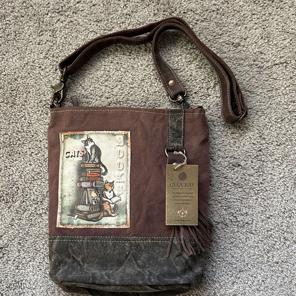 Brown and Black Cats and Books purse